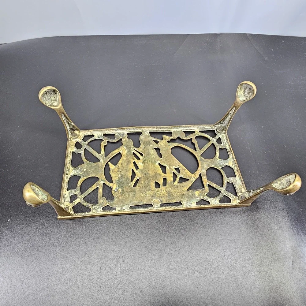 19th Century Victorian trivet, brass, bronze, galeon ship design, claw foot legs